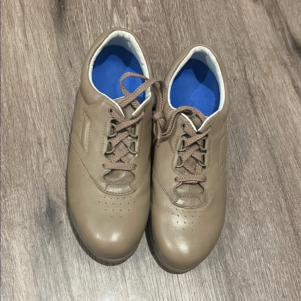 Brown Leather Sneakers with Blue Interior